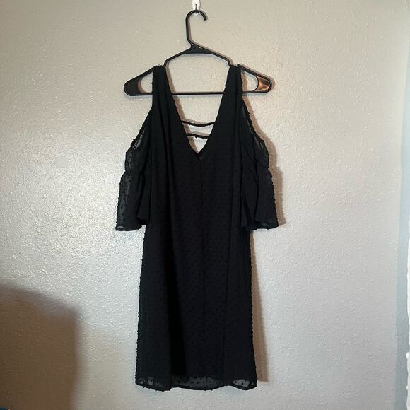 Blue Rain Womens Large Dress Black Polka Dot Texture Cold Shoulder Strappy - Picture 2 of 6